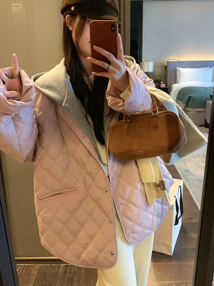 سترات نسائية فضفاضة مبطنة أساسية سترات نسائية جديدة للخريف والشتاء معاطف نسائية غير رسمية بقلنسوة مبطنة باللون الأسود