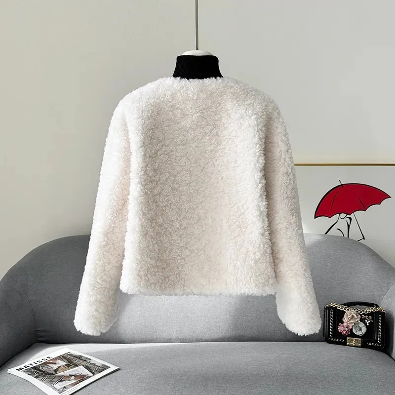 جديد الشتاء الخامس الرقبة قصيرة معطف فرو الضأن المرأة الكورية موضة الأغنام شيرلينغ معطف الصوف السيدات سترة فضفاضة غير رسمية T1659 #3
