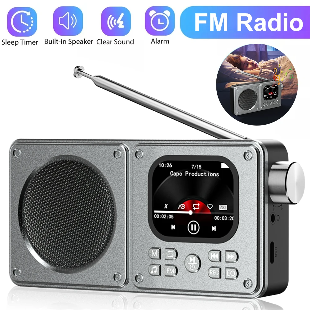سماعات بلوتوث لاسلكية محمولة راديو FM بلوتوث 5.4 مشغل MP3 بطاقة بلوتوث خارجية مرحبا فاي LED ساعة كلمات العرض