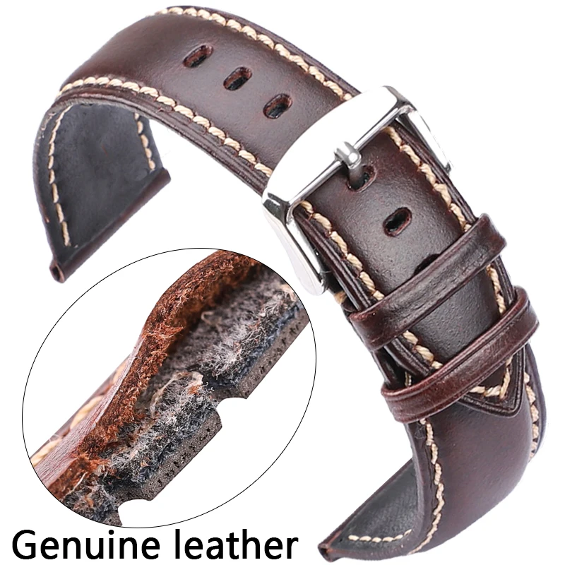 

Genuine Leather Watch Strap Bracelet Women Men Black Dark Brown 18 19 20 21 22 24mm Smooth Soft Watchband Polished Pin Buckle