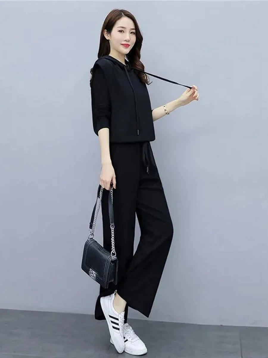 Fashionable Casual Women's Three-Piece Set Slimming Wide Leg Pants Anti-Aging Autumn 2026 New Style Polyester Blend image 4