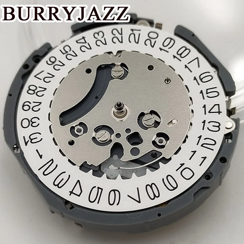 BURRYJAZZ High Accuracy Quartz Chronograph Watch Wrist Movement Replacement For VK63 3 o'clock Position Single White Calendar