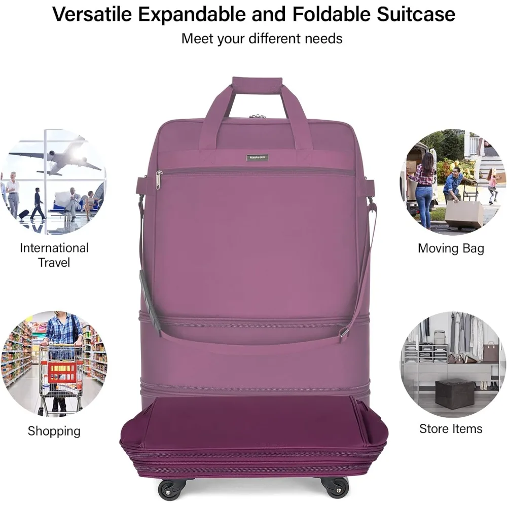 Bolsa de bagagem dobrável expansível com rodas para viagens – Bolsa de lona dobrável para homens e mulheres mala leve