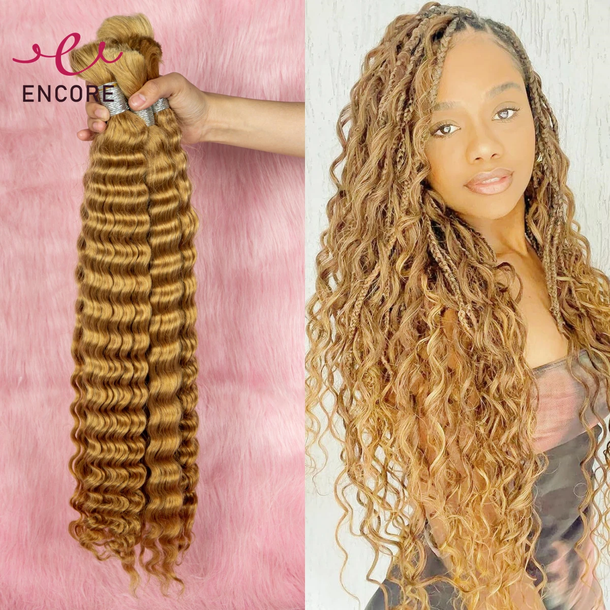 28 Inch Ombre Human Hair Bulk Deep Wave Human Hair Bulk for Boho Braided Extensions 100% Virgin Human Hair Bundles for Braiding