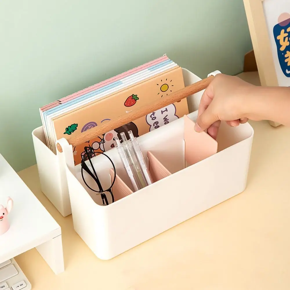 منظم تخزين مكتب بلاستيكي، حامل قلم قابل للفصل، متعدد الأغراض، مقصورات مقسمة، صندوق تخزين مكتب منزلي
