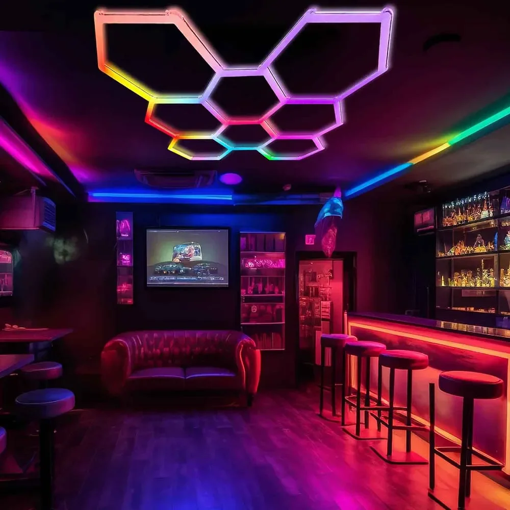 RGB Hexagon LED Lights with APP & Remote Control, 110V Smart Wall Ceiling Panels Music Sync for Gaming Room Bedroom Home Decor, 3W per Panel DIY Modular