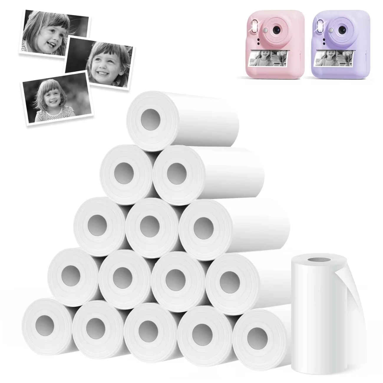 3-40Rolls 57x25MM Thermal Paper White Children Camera Instant Print Kids Camera Printing Paper Replacement Accessories Parts