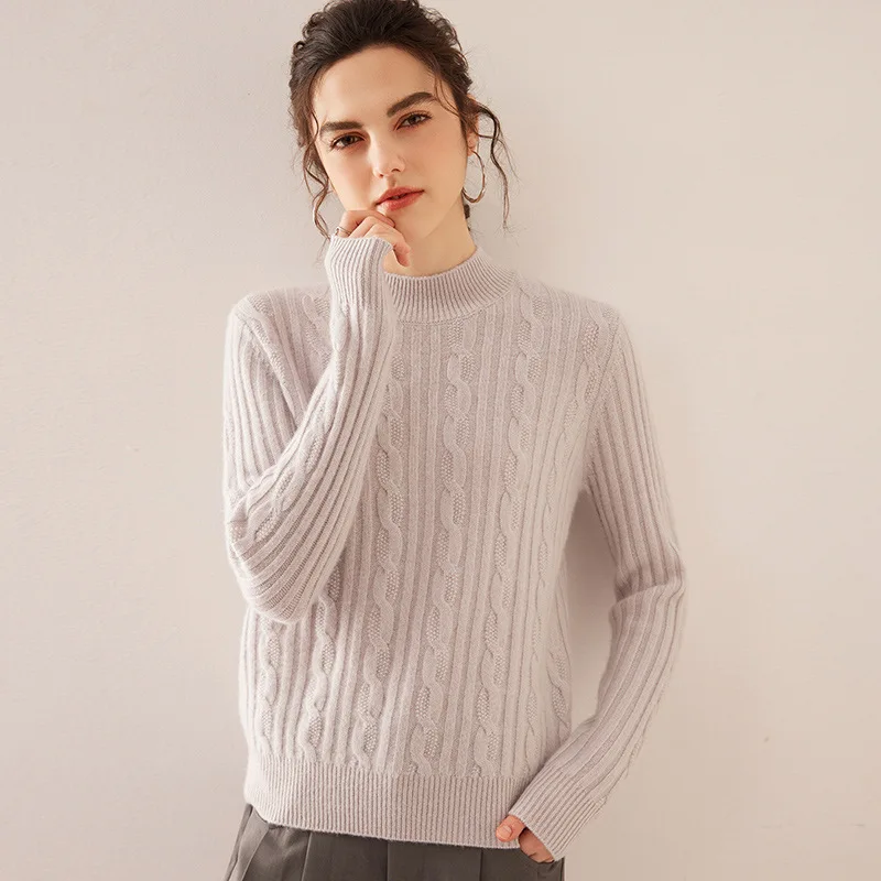 BirdTree, 35% Cashmere 65% Wool Elegant Sweaters, Women Mock Neck Loose, Casual A-level Boutique Sweater, Autumn Winter T49118QC