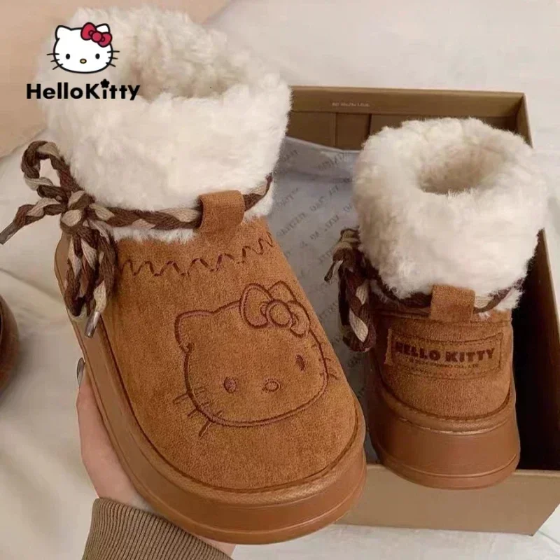 Sanrio Snow Boots Anime Hello Kitty Women Y2K Snow Boots Cute Warm Cotton Shoes Kawaii Winter Non Slip Short Boot Christmas Gift