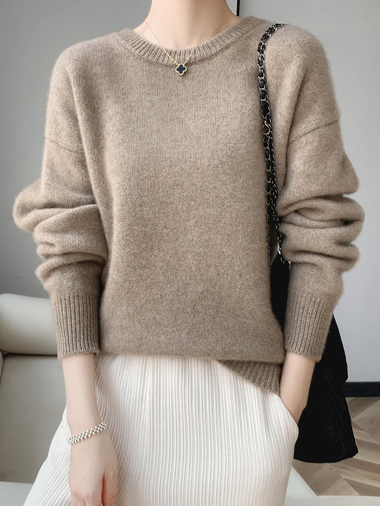 High Quality Autumn Winter Women O-Neck Sweater 100% Merino Wool Pullover Loose Comfort Female Knitted Clothing Korean Fashion