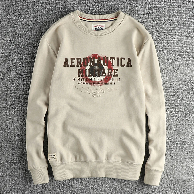 Spring New American Retro Long Sleeve O-neck Letter 3D Wings Printed Sweatshirts Men\'s Simple Washed Pullover Casual Sportwear