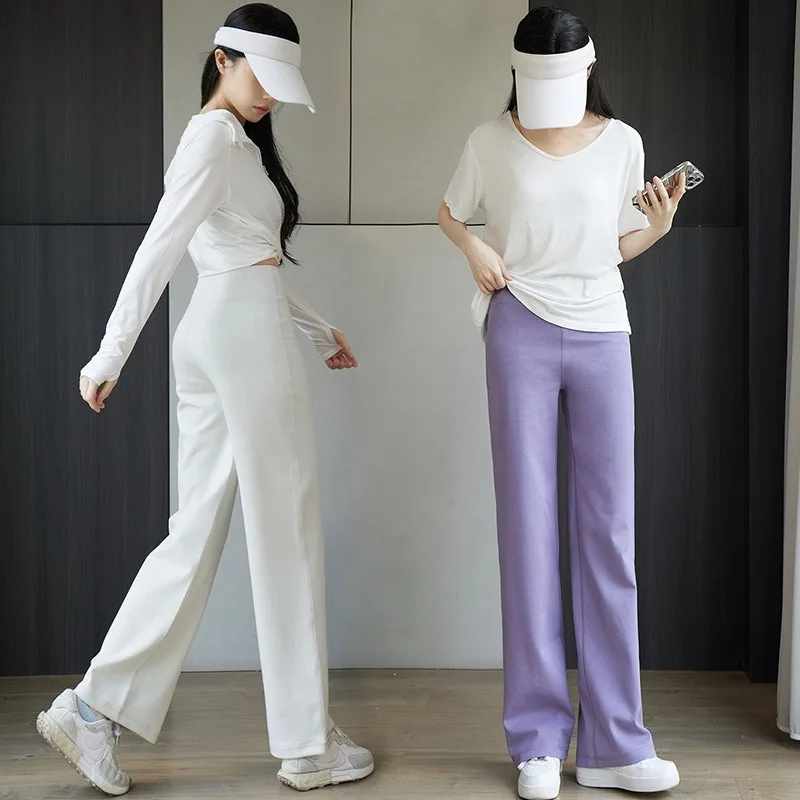 

Высокие широкие брюки, летние тонкие брюки, женские повседневные простые свободные и удлиненные спортивные брюки, прямые брюки, модная индивидуальность