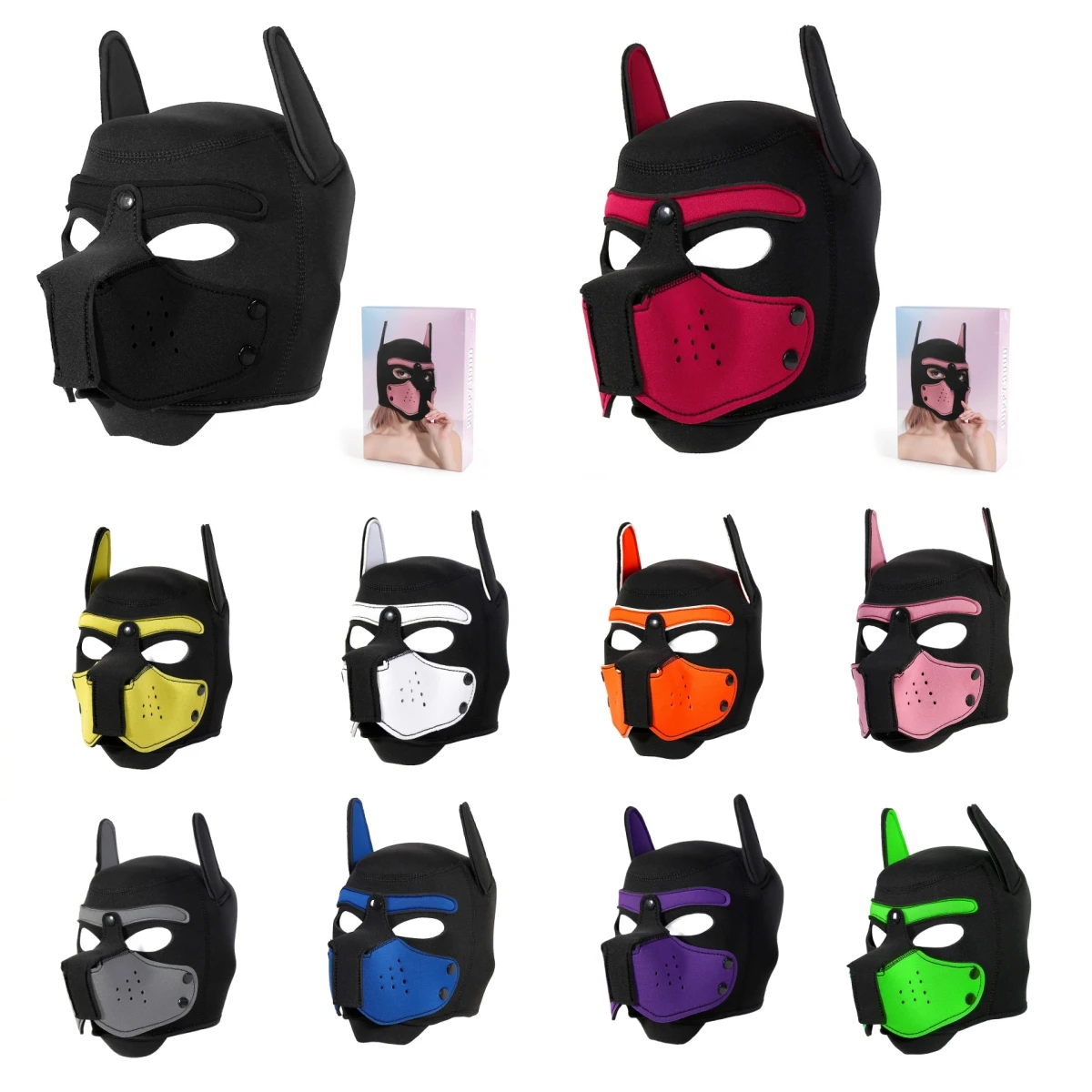 Casais animal homem mulher roleplay jogo filhote de cachorro cosplay e máscara de cachorro sexy rosto cheio cabeça capuz com colar ajustável traje exótico