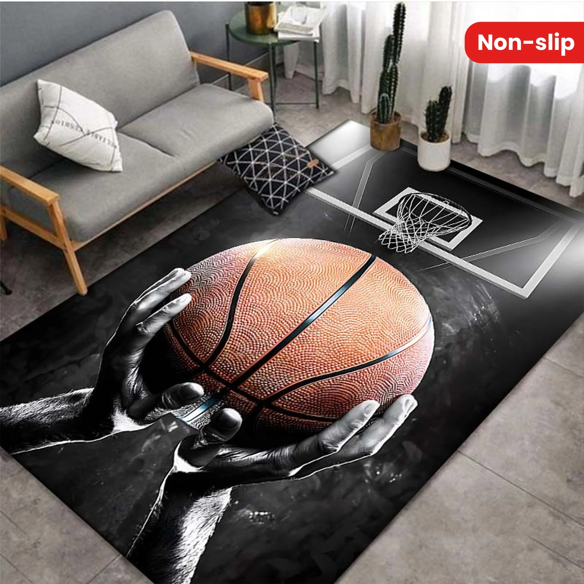 

Basketball Dream Art Rug - Non-Slip Printed Mat for Game Room, Living Room & Bedroom, Holiday Decor