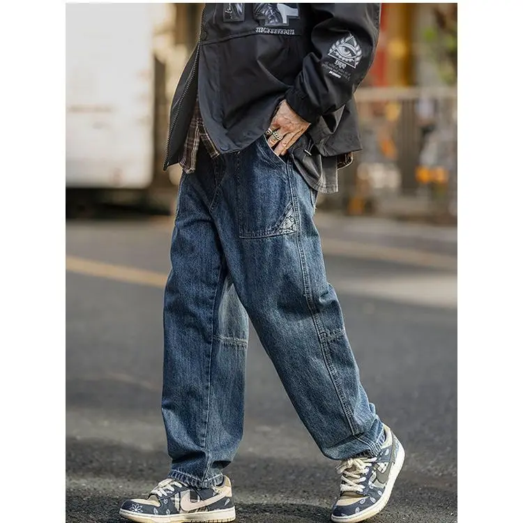

Men Jeans Wide Leg Denim Cargo jean pants Loose Straight Baggy Men's Jeans hip hop Streetwear Skateboard Neutral denim Trousers