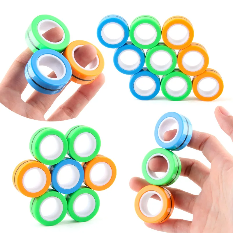 3Pcs Fidget Spinner Colorful Fingers Magnet Rings Stress Relief for Training Relieves Autism Anxiety Gift for Adults Teens Kids