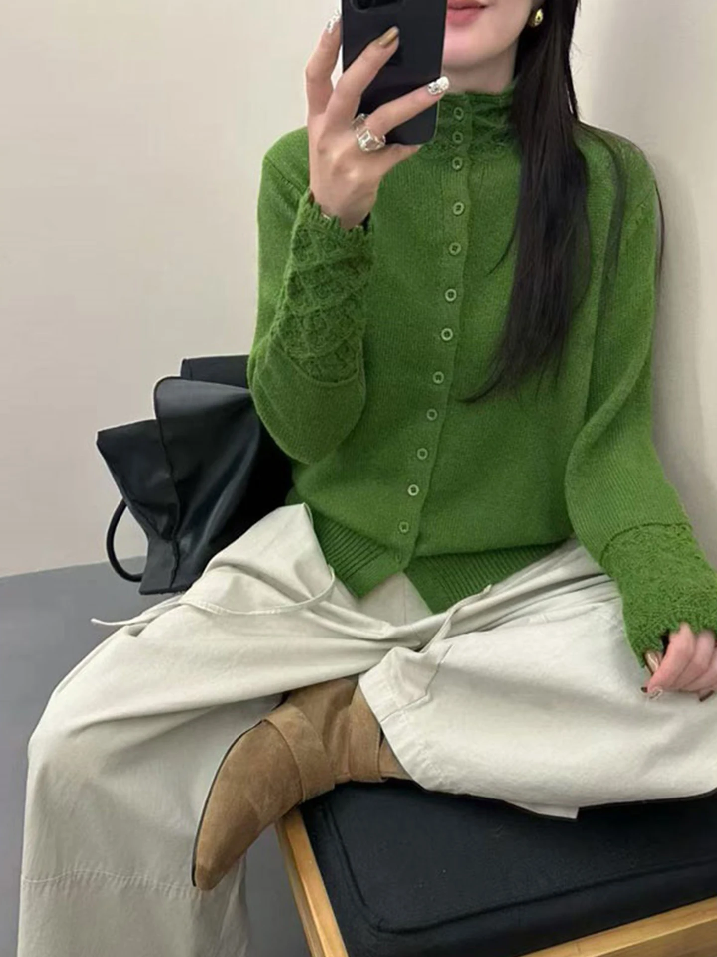 Prendas de punto Camere suaves y cómodas para mujer, cárdigan largo de invierno Sle Faion, Color suave y acogedor, cárdigan abierto versátil