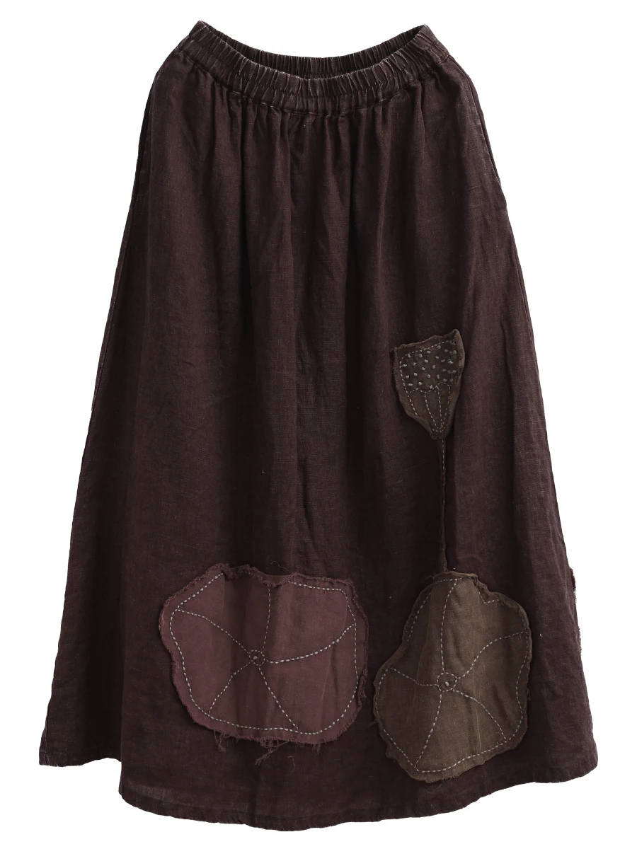 Artistic Waed out Antique Linen A-Line  Skirt Spring 2025 New Arrival High Waist Pure Color Commute Sle Women's Skirt