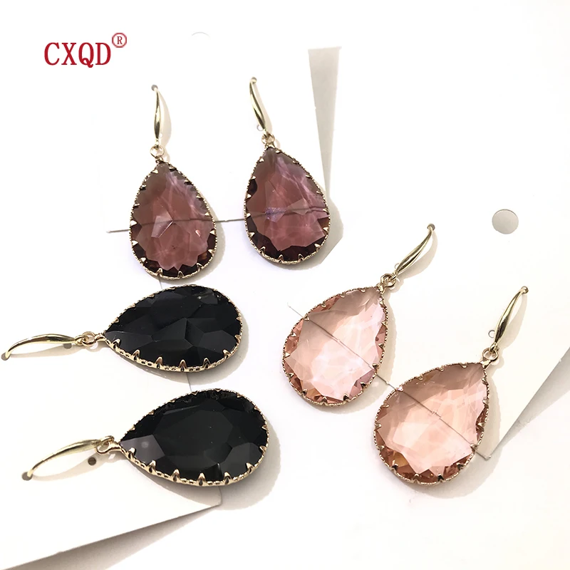 CXQD Korean New Design Fashion Jewelry Water Droplets Shape Earrings Transparent Glass Crystal Party Earrings For Women Gift