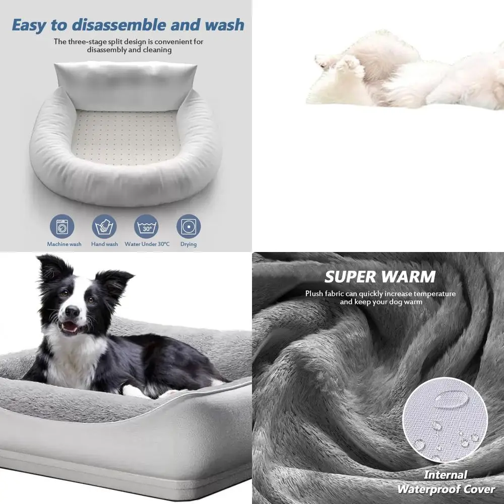 

Ортопедическая моющаяся кровать для собак, водонепроницаемая и нескользящая, идеально подходит для больших, средних и маленьких собак, серая, 50x38x8