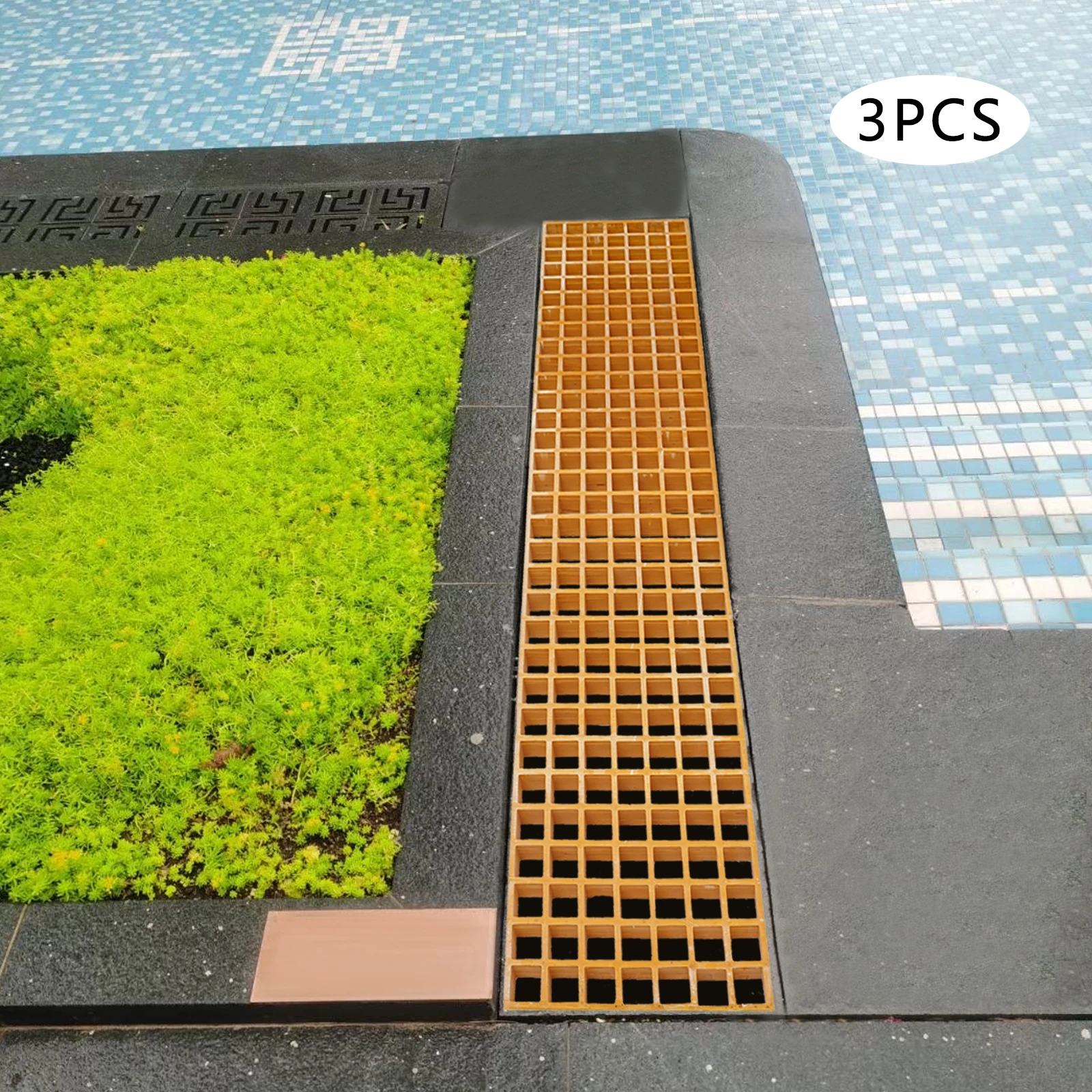 

Комплект из 3-х решетчатых покрытий из стеклопластика (FRP) 122x27x3.8см, решетка для ступеней, газонная решетка из стекловолокна, нагрузка до 500 кг, противоскользящая поверхность