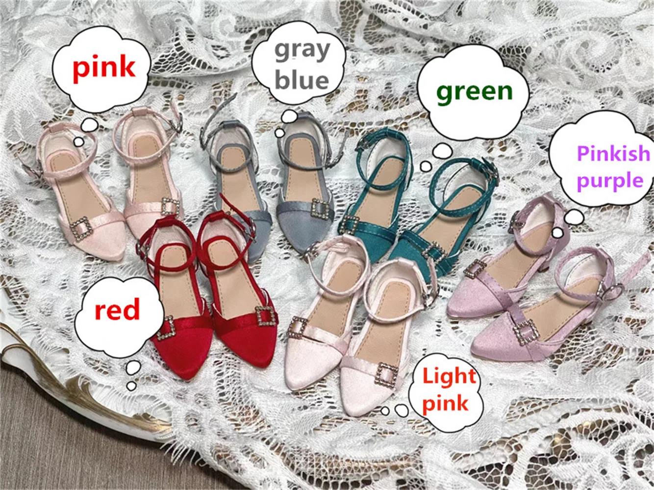 BJD/SD Shoes 1/3,1/4 High Heels for Girls Silk pointy one-button High Heels Multi-colored bjd Doll accessories