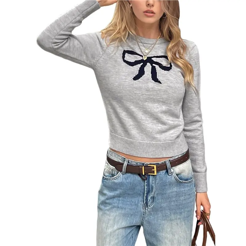 

CYL-Women's Casual Long Sleeve Round Neck Sweater Y2K Hot Girl Fashion Solid Color Pullover Knitted Bottoming Shirt