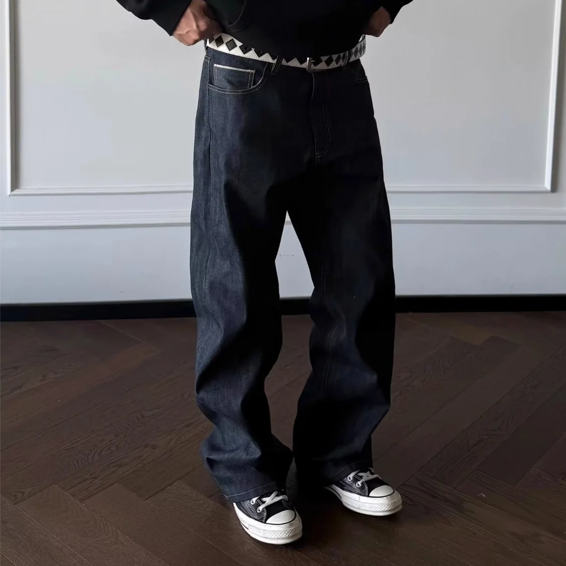 Men American Streetwear Wide Leg Jeans Relaxed Fit Denim Pants Loose Straight Leg Baggy Casual Fashion Trousers