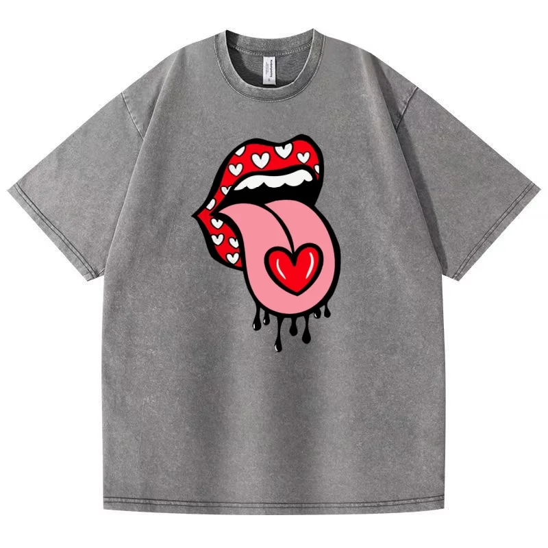 2025 new summer fashionable simple large tongue printed pattern T-shirt short sleeved casual men's and women's pure cotton top