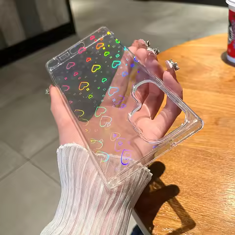 Glitter Laser Love Heart Phone Case for Samsung Galaxy S25 S24 S23 S22 FE Ultra Plus A55 A35 A15 A54 A34 A14 Transparent Cover