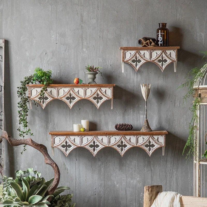 Retro American Country Old Carved Wall Wall Hanging Shelves Hotel Creative Decoration Characteristic Floating Shelves for Wall