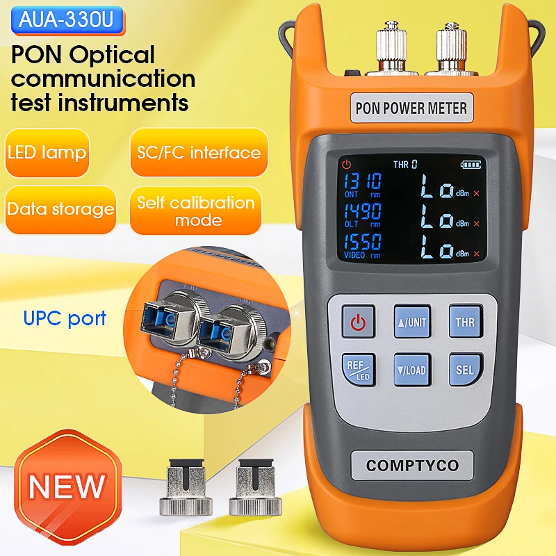 

AUA-330U/A Handheld Fiber Optical PON Power Meter FTTX/ONT/OLT APC UPC Port 1310nm 1490nm 1550nm with LED Light