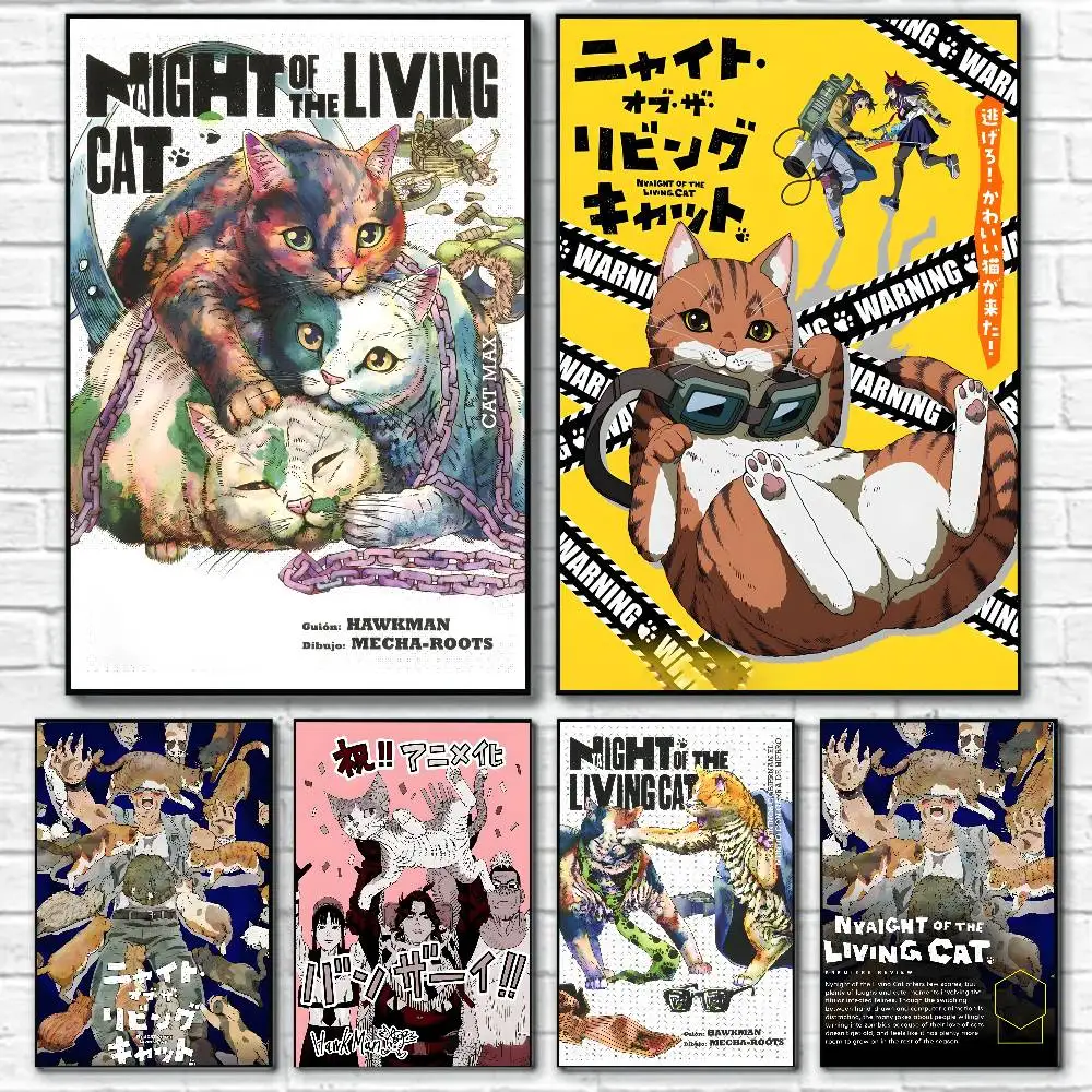 Pop-Anime Nacht des Lebens Cat-A Poster Leinwand Malerei Poster mit Drucken Home Schlafzimmer Wohnzimmer Dekoration Geschenk