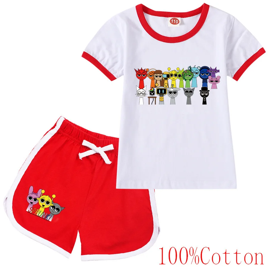 Cute Sprunki Cartoon Girls Clothes Summer Clothing Set Kids Boys Sports Suit T Shirt + Pants Baby Kids Outfits Pajamas Best Gift