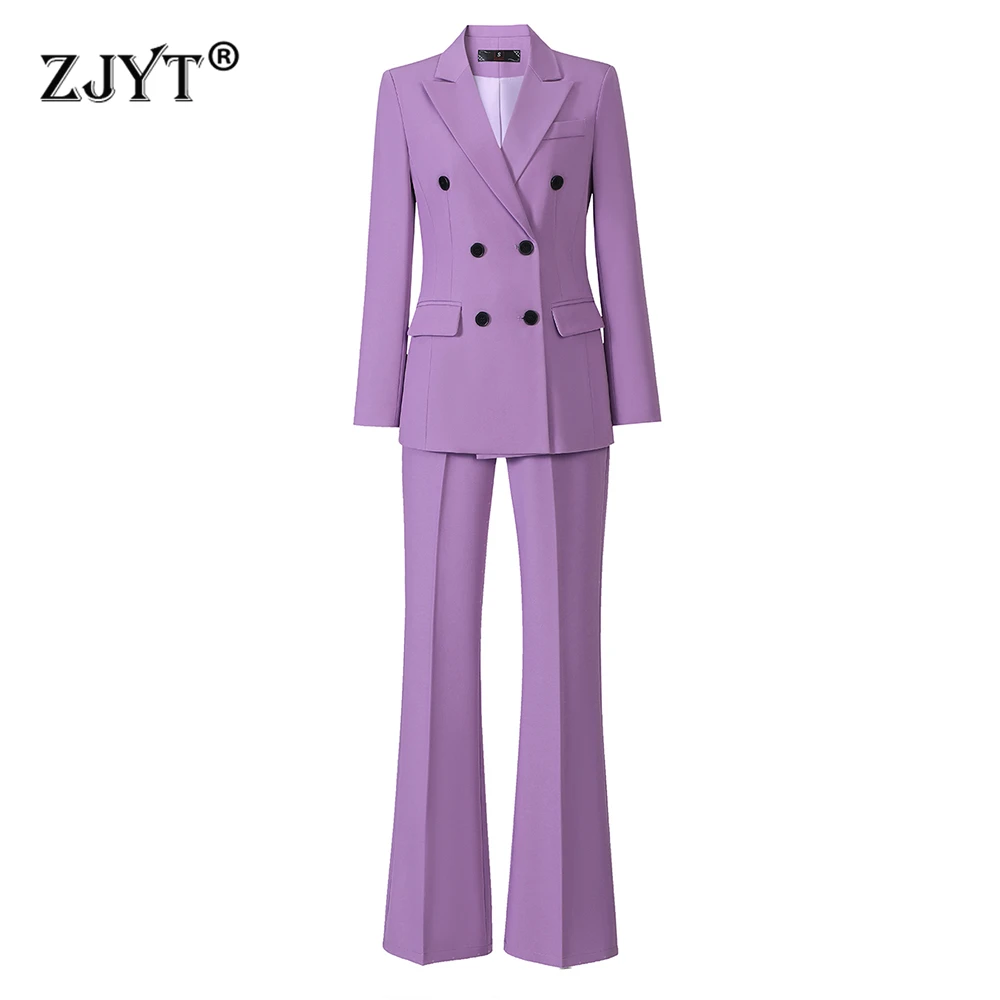 ZJYT Autumn Elegant Chic Blazer Trousers Suit Women 2026 Long Sleeve Jacket and Pants 2 Piece Matching Set Outfit Plus Size