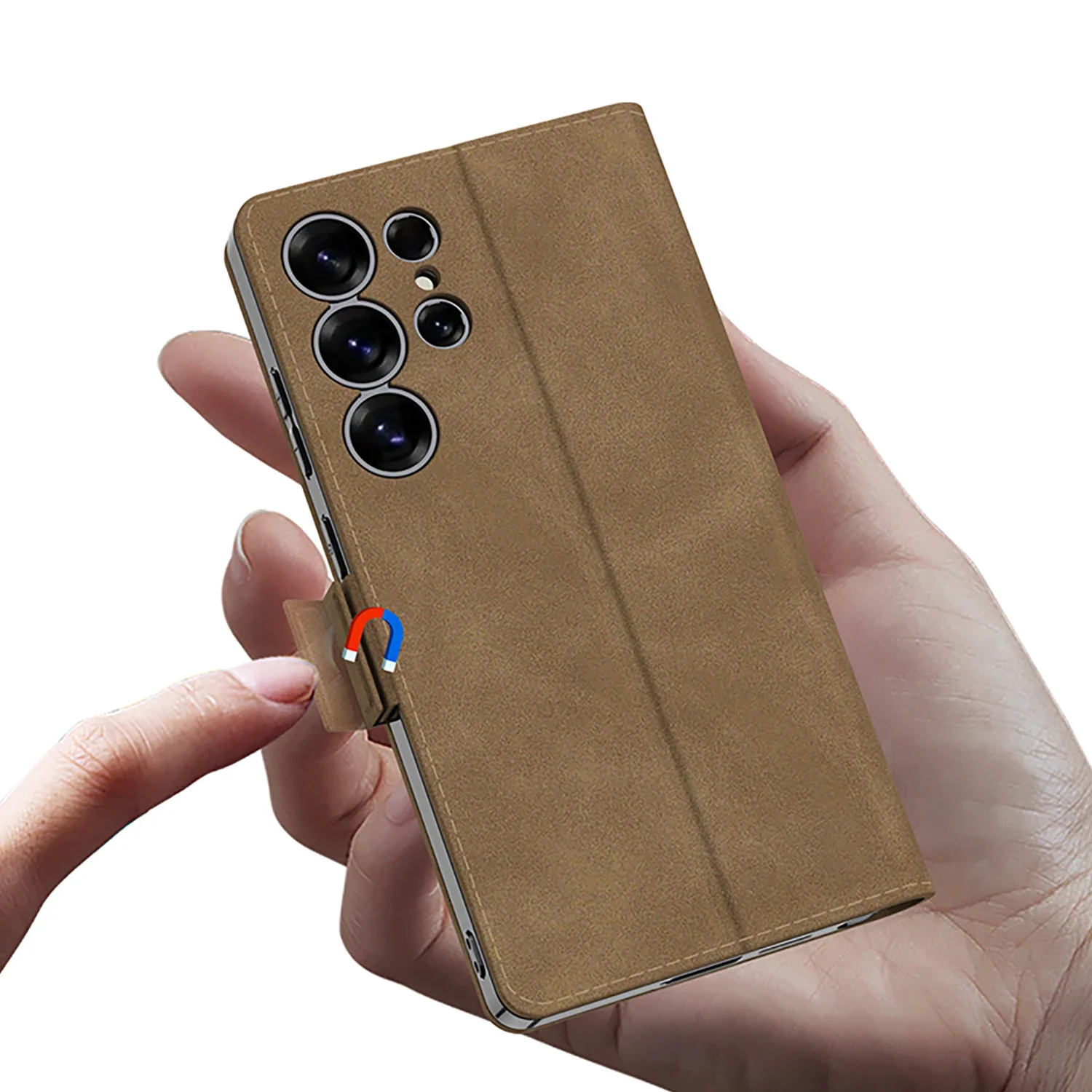 삼성 갤럭시 S25 울트라/S24용 PU 가죽 무광 지갑 케이스 카드 홀더 자석 잠금 올인원 케이스