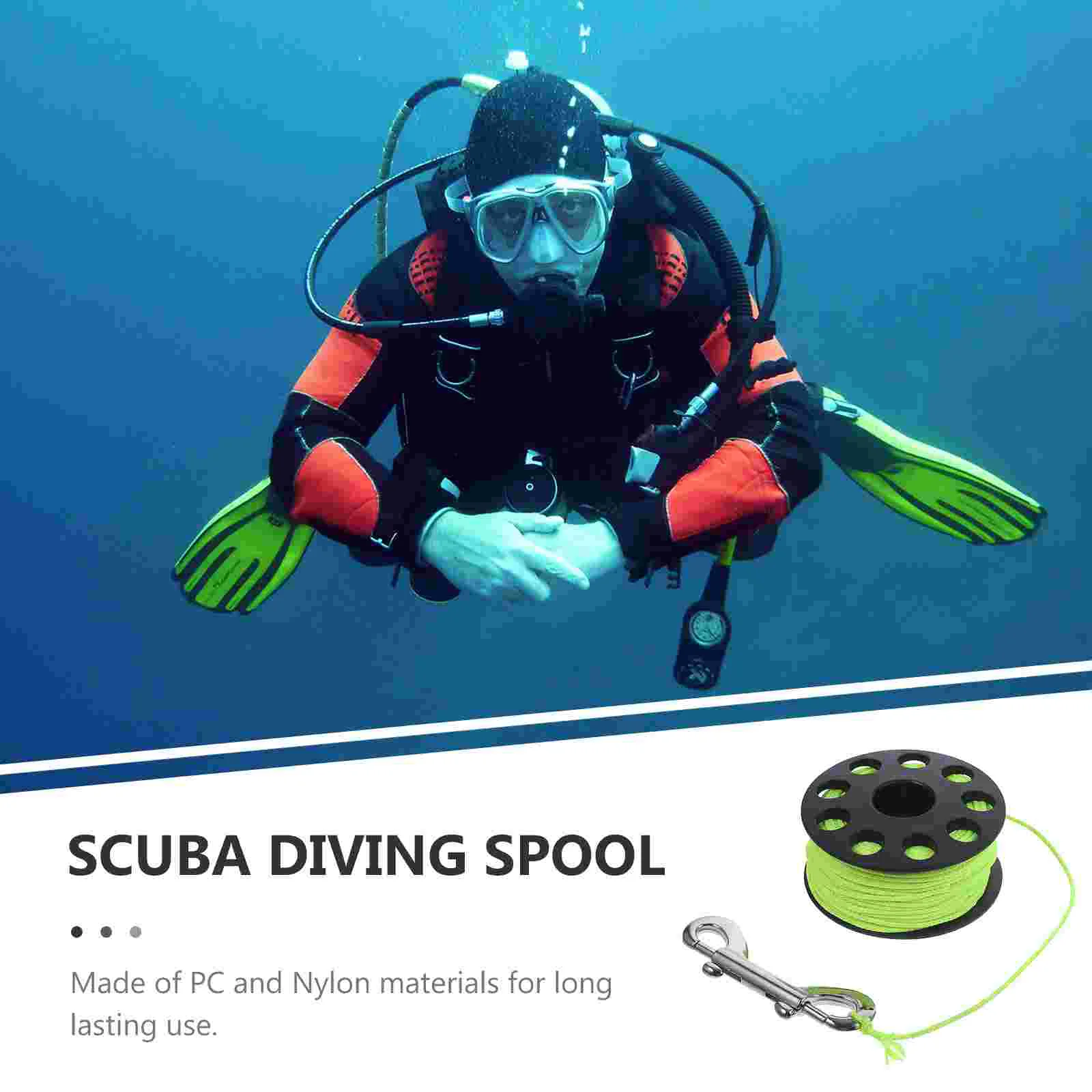 Diving Coil Scuba Spool Reel with Snap Clip Cave Finger Buoy Sports Underwater Accessory for Snorkeling Yellow