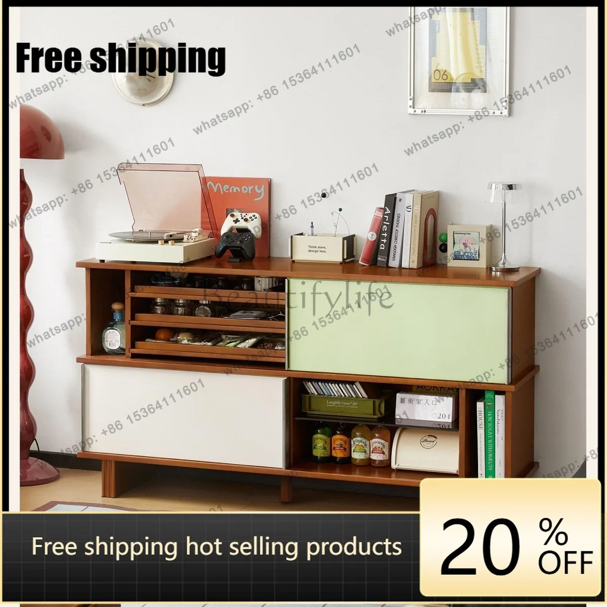 LD medieval solid wood living room Nordic storage storage porch cabinet dining side cabinet