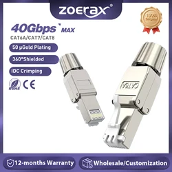 ZoeRax RJ45 Cat8 Cat7 Cat6A Connectors Tool-Free Reusable Ethernet Termination Plugs, Internet Plug, Fast Field Installation