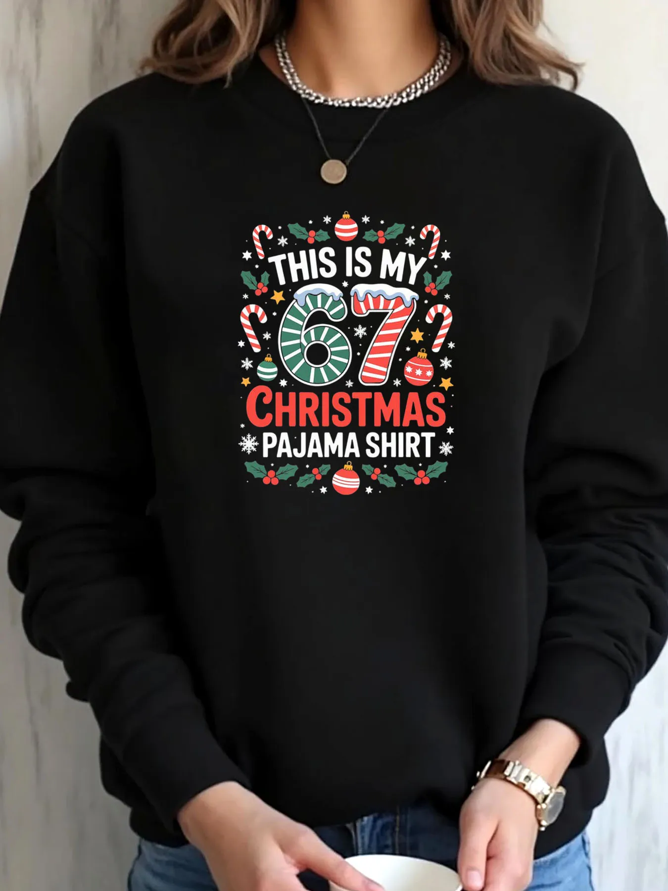 المرأة حجم كبير البلوز عيد الميلاد قصب الحلوى زخرفة طباعة 67th عيد الميلاد بيجامة قميص ملابس خارجية #1