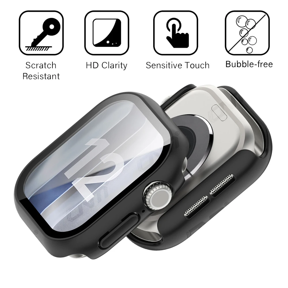 Schutzhülle für Apple Watch Series 12 42mm/46mm mit gehärtetem Glas-Displayschutz und harter PC-Schutzhülle, Zubehör – Detail 4