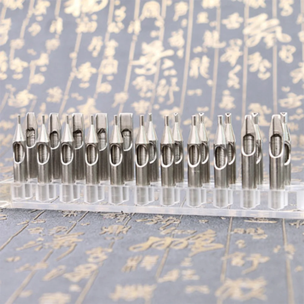 22PCS Machine Nozzle Tips Set Professionele roestvrijstalen snijnaald Mondtips voor tatoeagebenodigdheden (zilver)