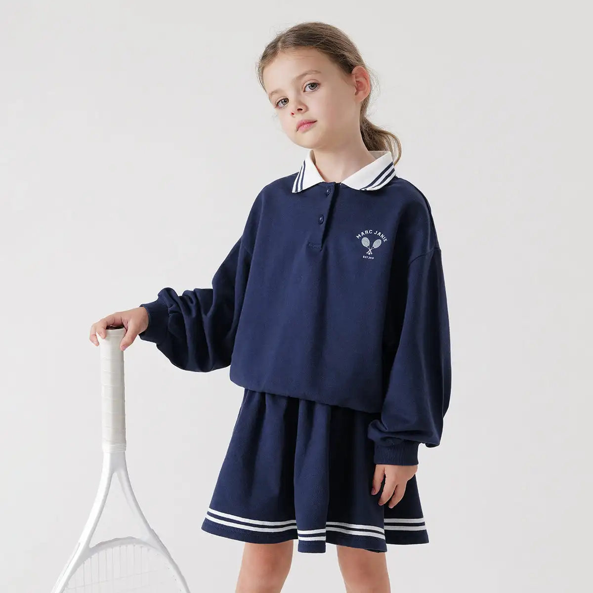 

MARC&JANIE Academic-Style Girls Polo Neck Sweatshirt Set Children's Sweatshirt Set for Spring 240083