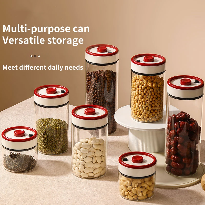 جرة تخزين حبوب القهوة والشاي، مكنسة كهربائية محكمة الغلق، زجاج بوروسيليليك مرتفع مع شفط مكنسة كهربائية