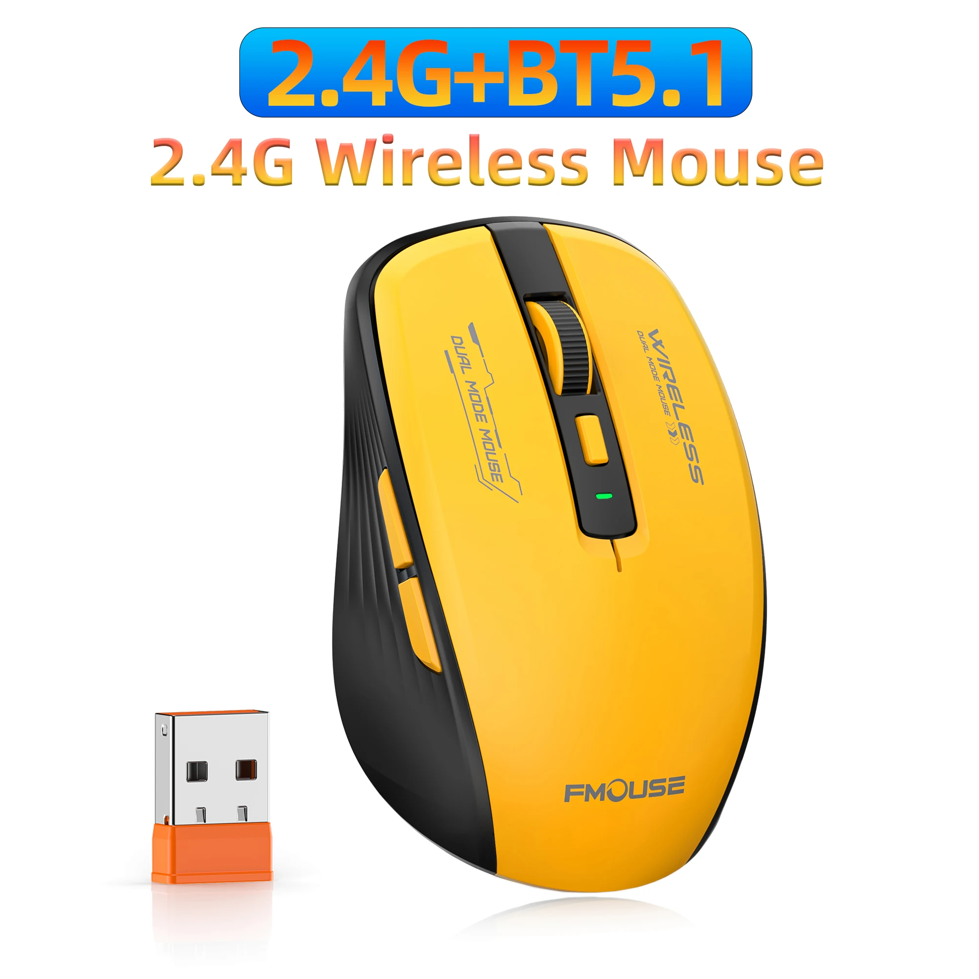 Mysz bezprzewodowa Bluetooth 5.1 i 2.4G USB, cicha, z regulacją DPI do 2400, dwumodowa mysz bezprzewodowa do iPada, komputera, laptopa, tabletu — 2