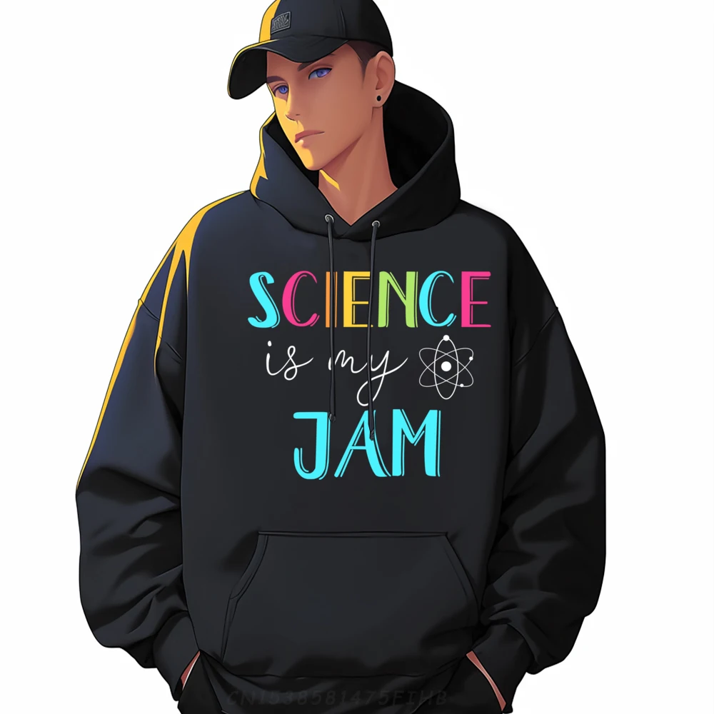 Science Is My Jam Hoodie Cute Science Teacher Appreciation Blue And White Graphic Pullover Hoodies Pullover Hoodies For Men