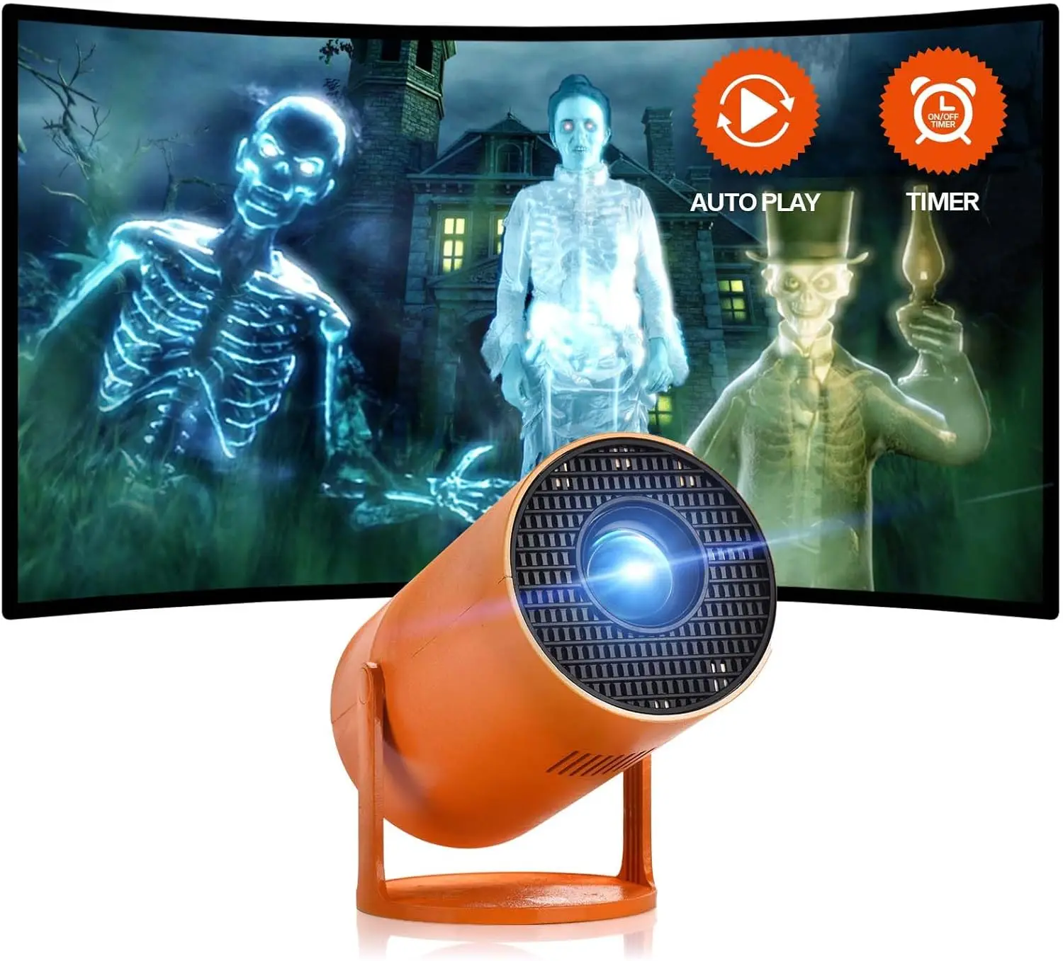 

Halloween Projector with Auto-Start, Holographic HD 1080P, Short Throw, Built-in Speaker, Portable for Haunted Windows