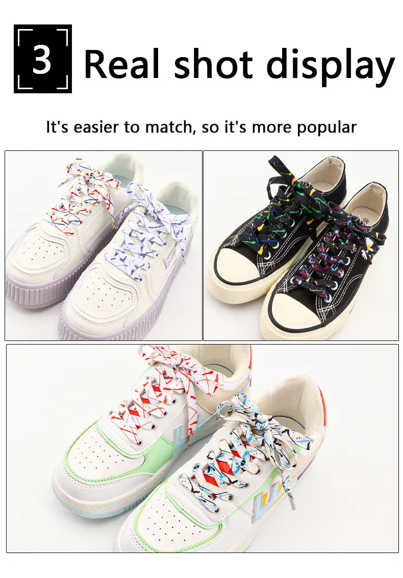 Flat Splash Ink Shoelaces for Sneakers Canvas Casual Tennis Shoes Shoelace Colorful Shoe Laces for Women Men 120/140/160CM