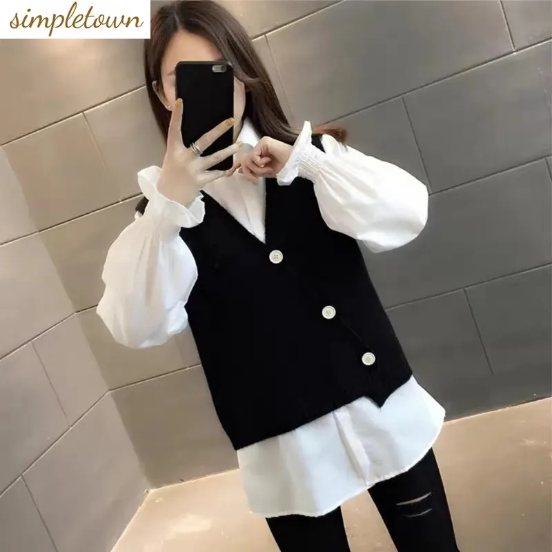 2023 Spring and Autumn New Women's Sleeveless Tank Top Sweater Korean Version Loose Autumn and Winter Knitting