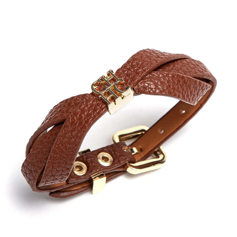 CH Vintage Classic Leather Women\'s Bracelet 2024 New Solid Color Letter Stainless Steel Business Bracelet